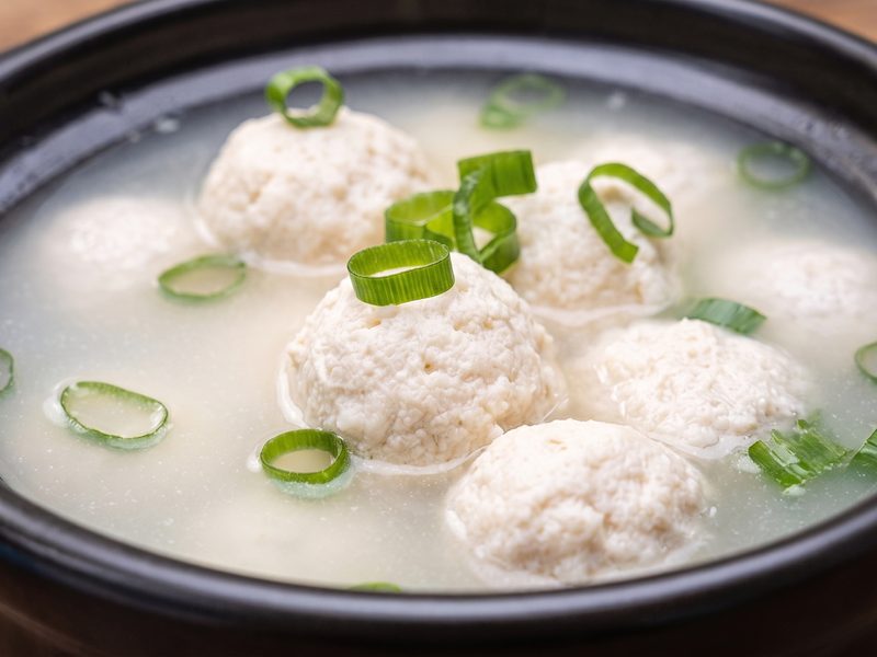 Tofu Meatball & Mustard Green Soup